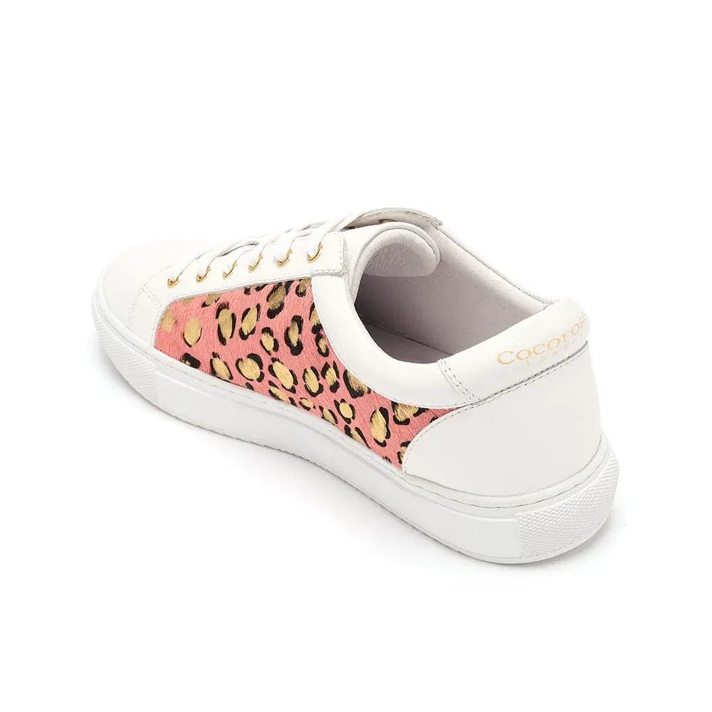 Hoxton - White with Pink & Gold Leopard Panels Trainers Cocorose London