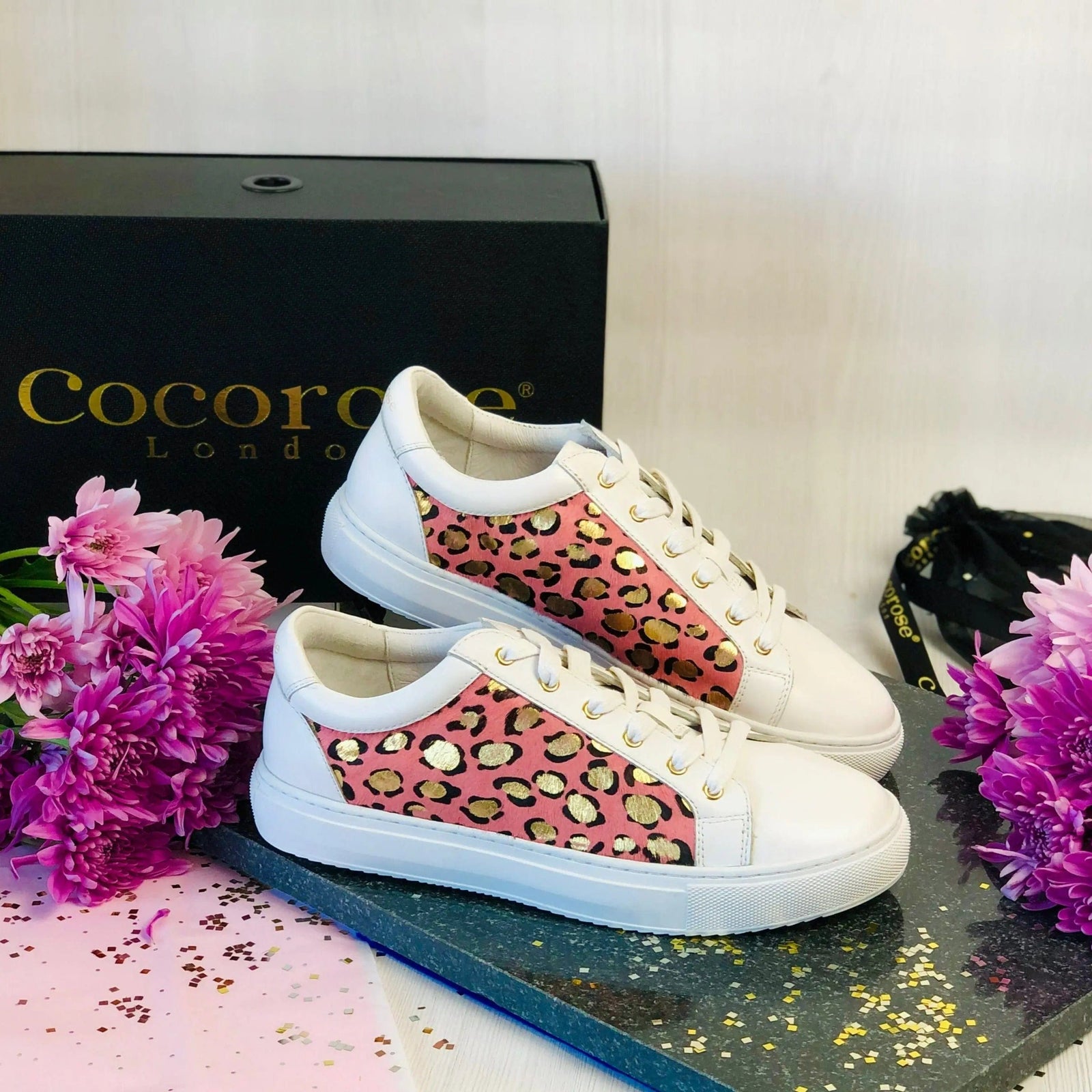 Leopard print white trainers online