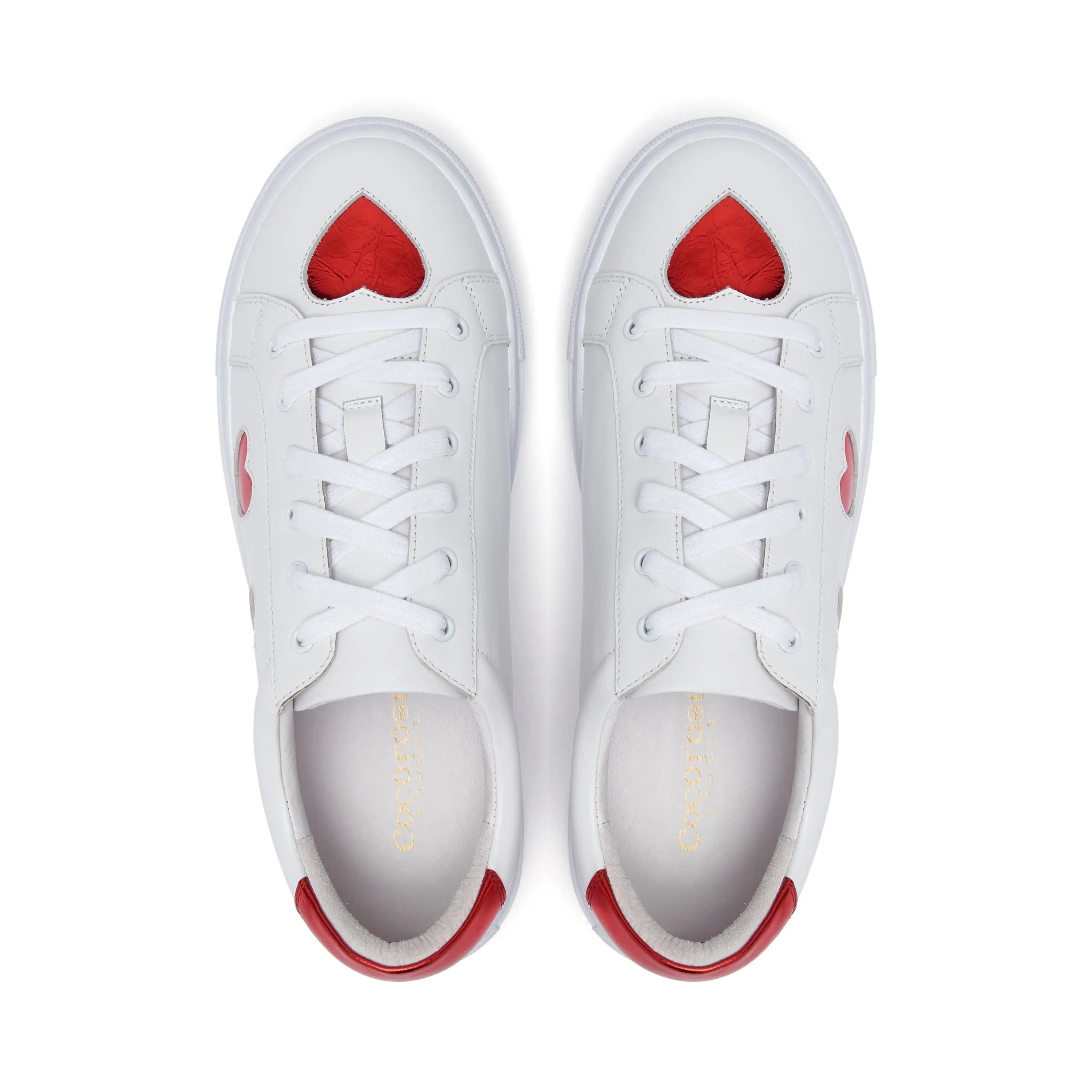 Hoxton - White with Red Hearts Leather Trainers Cocorose London