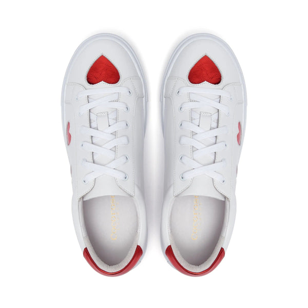 Hoxton - White with Red Hearts Leather Trainers Cocorose London