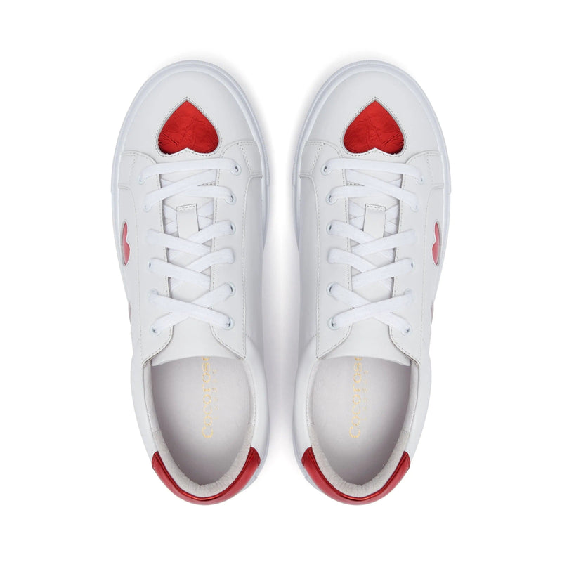 Hoxton - White with Red Hearts Leather Trainers Cocorose London