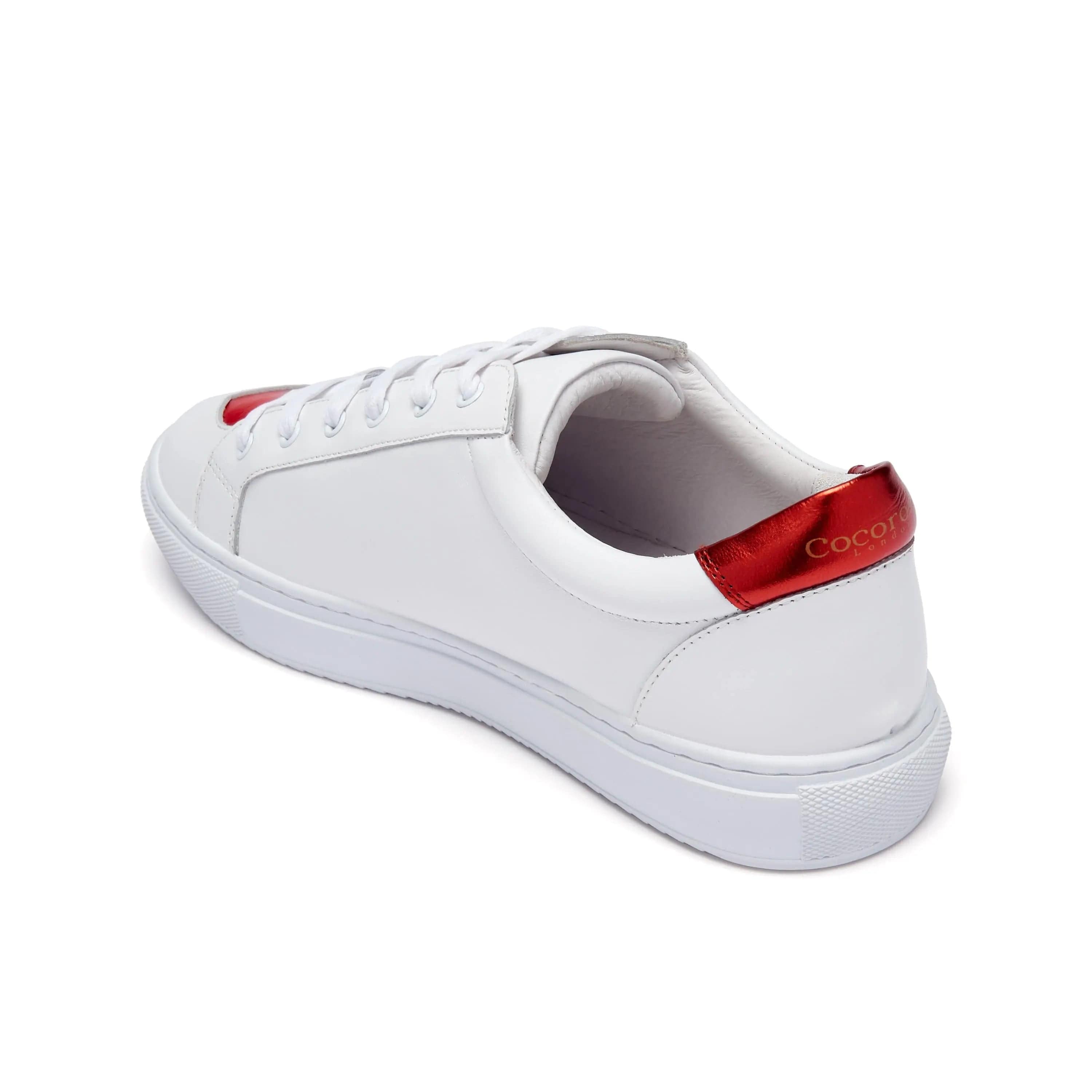 Hoxton - White with Red Hearts Leather Trainers Cocorose London