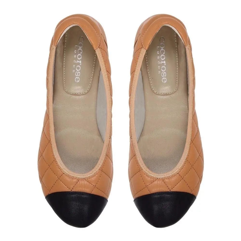 Piccadilly - Tan Quilted Leather Ballet Flats Cocorose London