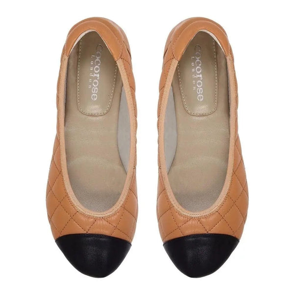 Piccadilly - Tan Quilted Leather Ballet Flats Cocorose London