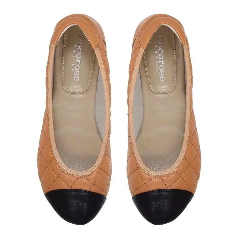 Piccadilly - Tan Quilted Leather Ballet Flats Cocorose London