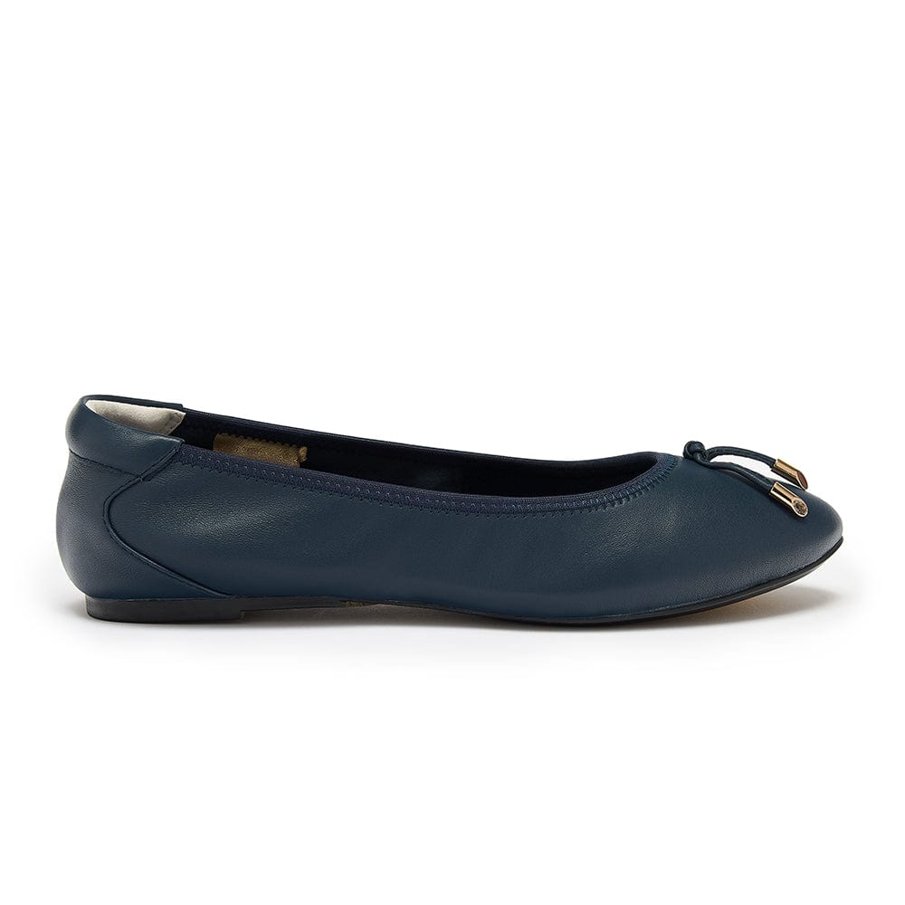 Navy Leather Ballet Flat, with Pointed Toe