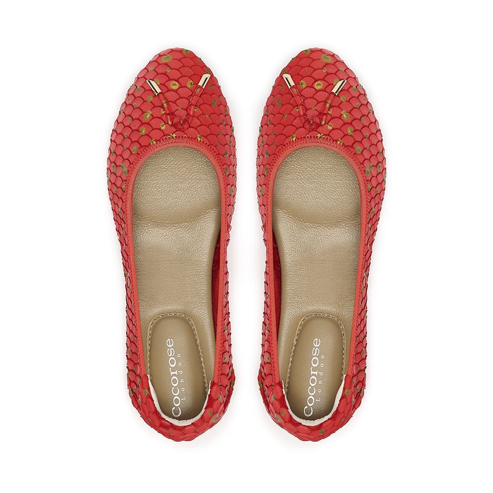 Red Leather Ballet Flat Pointed Toe