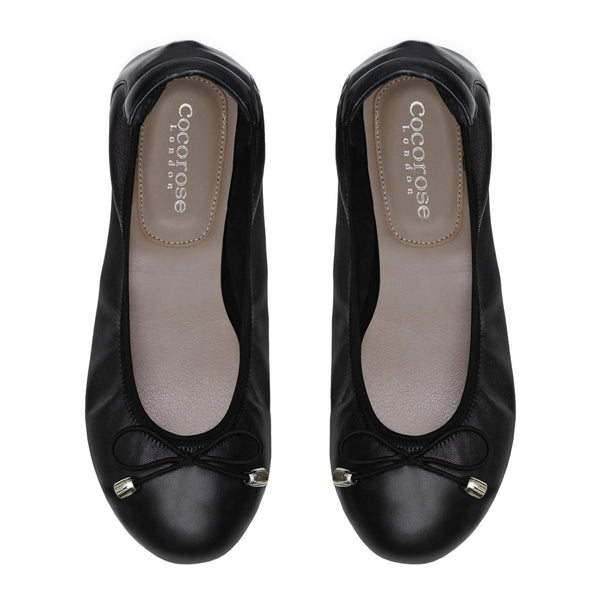 Sandringham - Black Leather Ballet Flats Cocorose London