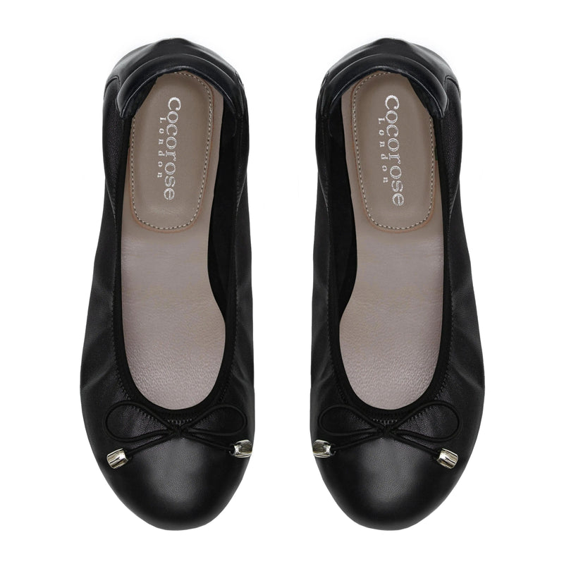 Sandringham - Black Leather Ballet Flats Cocorose London