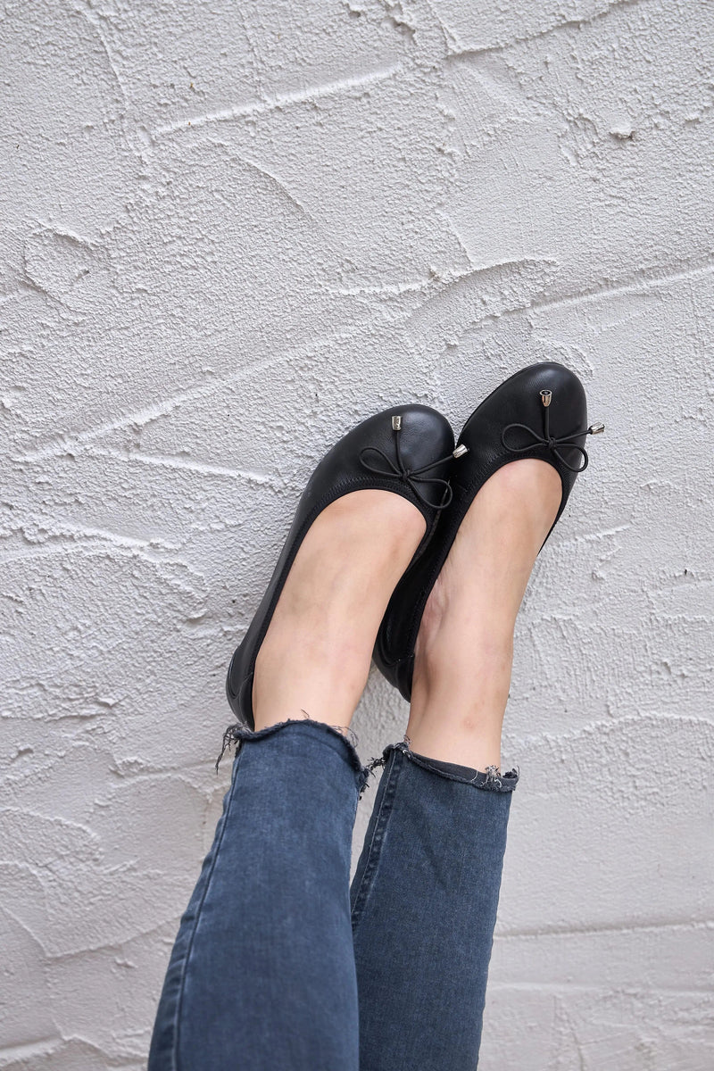 Sandringham - Black Leather Ballet Flats Cocorose London