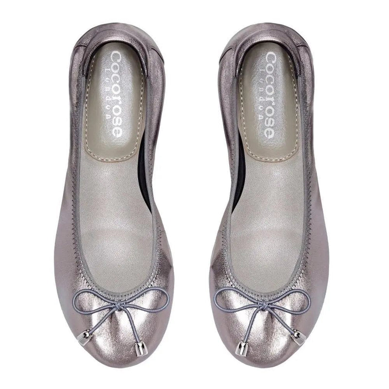 Soft Leather Ballet Flat in Pewter Silver Cocorose London