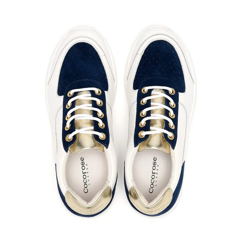 Shoreditch - Navy & Gold Leather Trainers Cocorose London