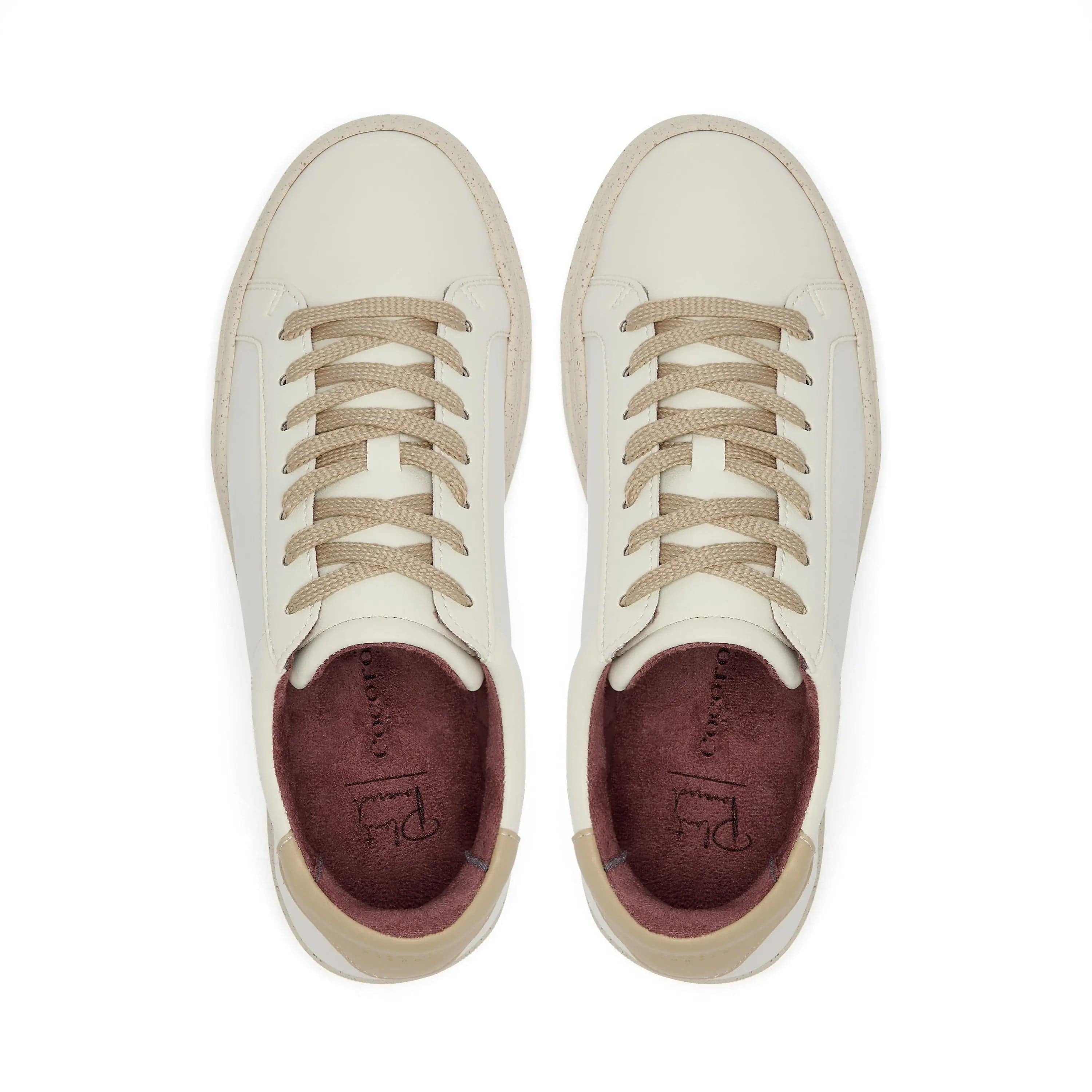 Vegan Kew - White & Beige Cactus Leather Trainers Cocorose London