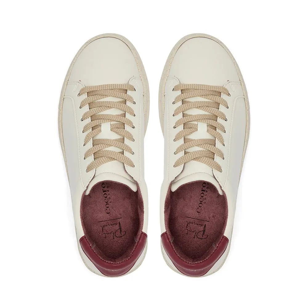 Vegan Kew - White & Bordeaux Cactus Leather Trainers Cocorose London