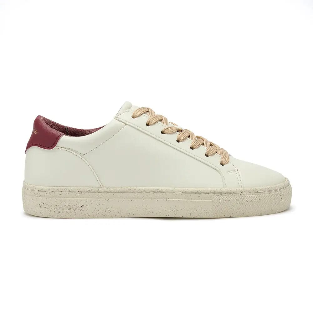 Vegan Kew - White & Bordeaux Cactus Leather Trainers Cocorose London