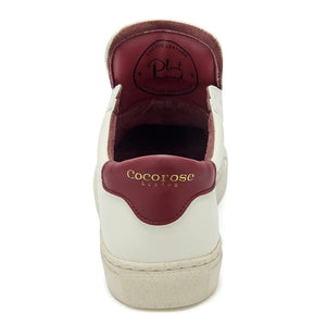 Vegan Kew - White & Bordeaux Cactus Leather Trainers Cocorose London