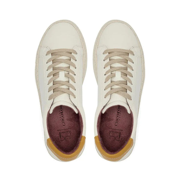 Vegan Kew - White & Mostaza Cactus Leather Trainers Cocorose London