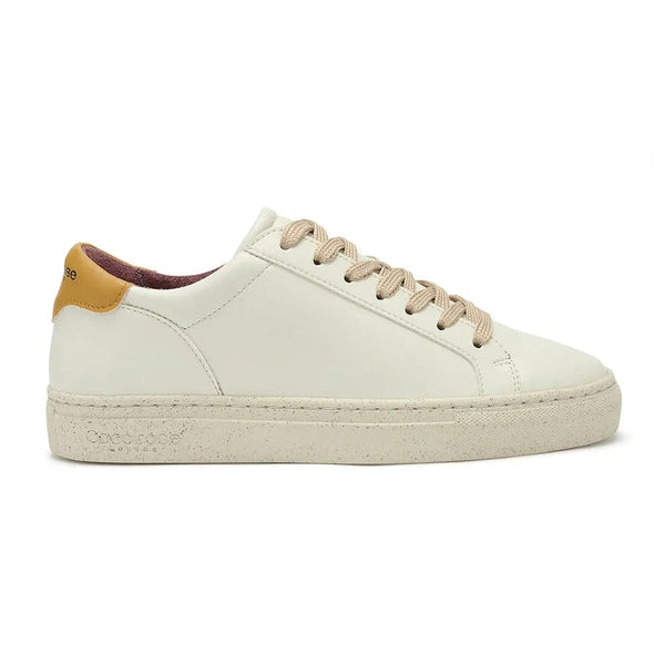 Vegan Kew - White & Mostaza Cactus Leather Trainers Cocorose London