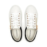 White Leather Trainers with Zip and Black Glitter Heel Cocorose London