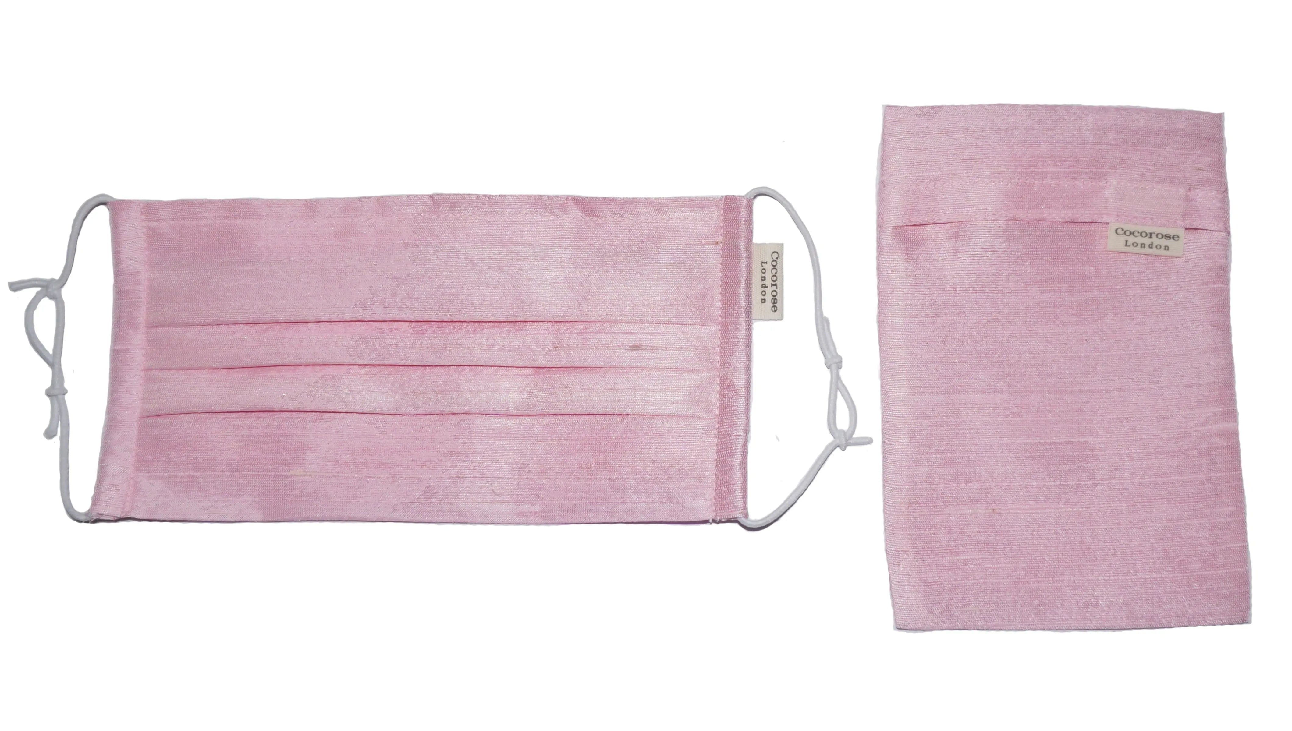 Pleated Silk Face Mask with Nose Wire and Matching Pouch - Pink Cocorose London