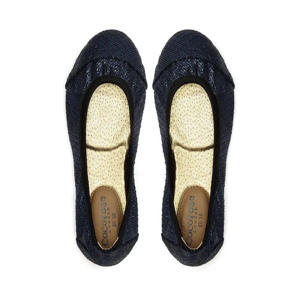 Barbican - Navy Fold Up Ballet Flats Cocorose London