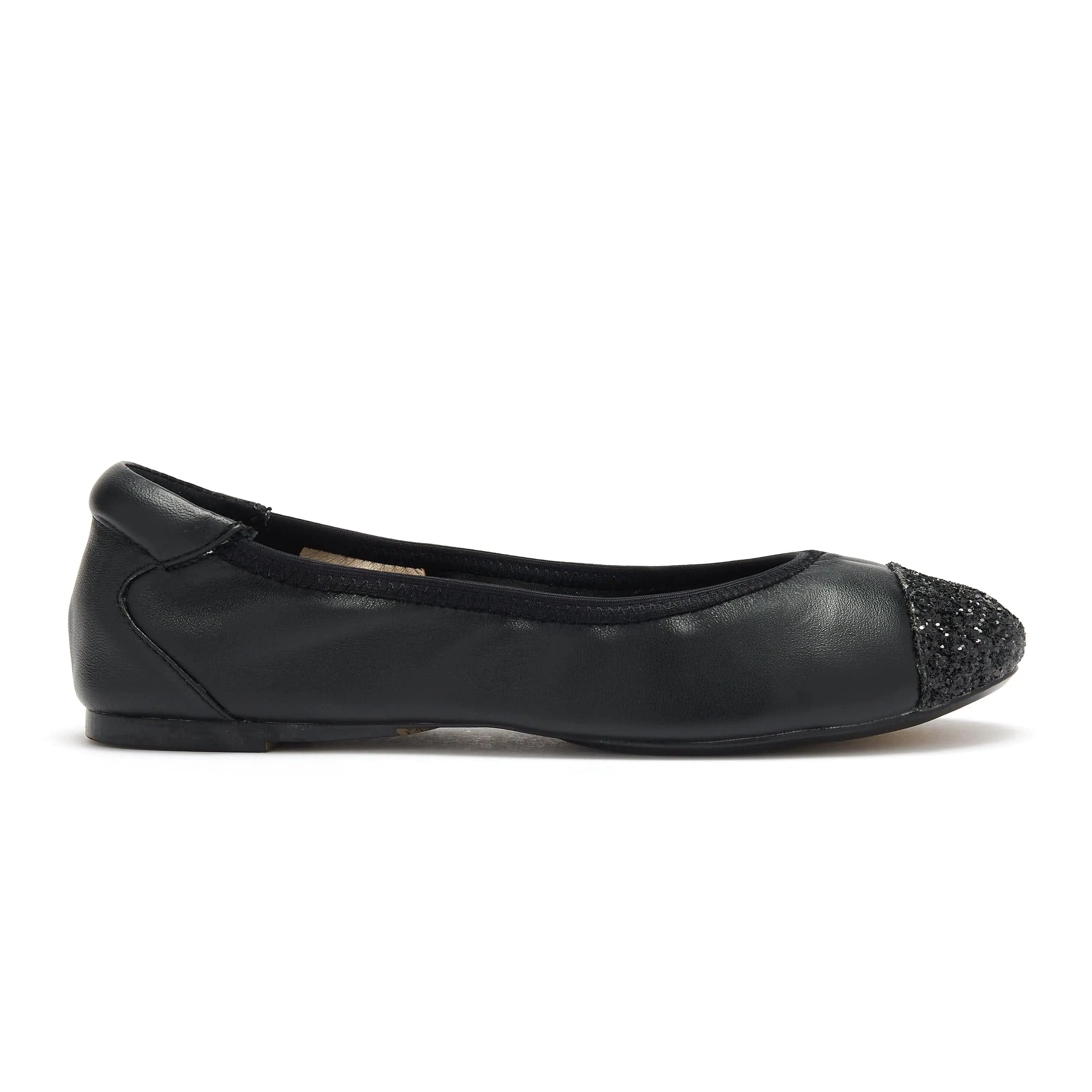 Harrow  - Black leather flats with Glitter toe cap Cocorose London