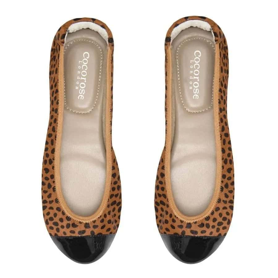 Harrow - Leopard Pony Hair with Black Cap Ballerinas Cocorose London