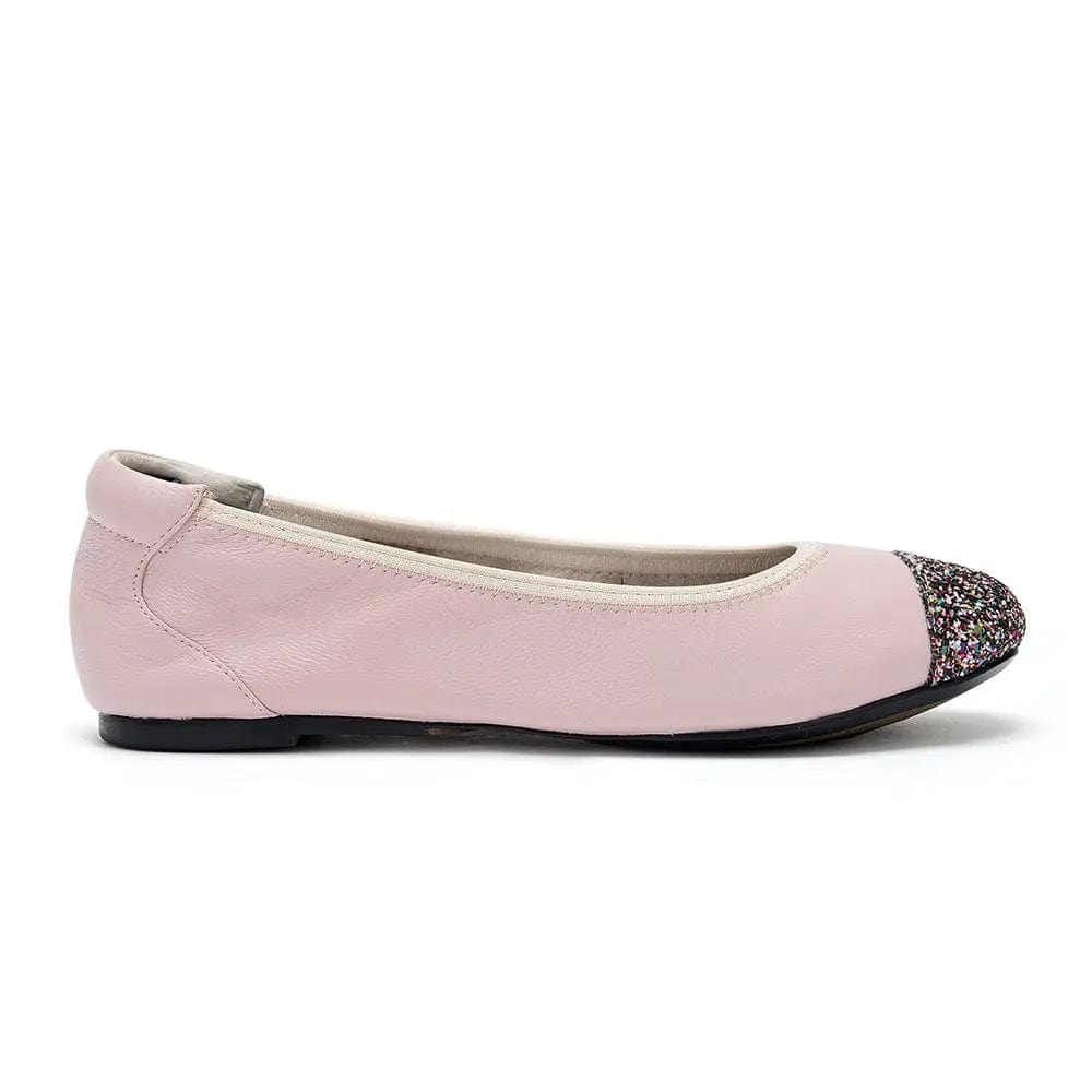 Harrow - Pastel Pink Glitter Toe Leather Flats Cocorose London