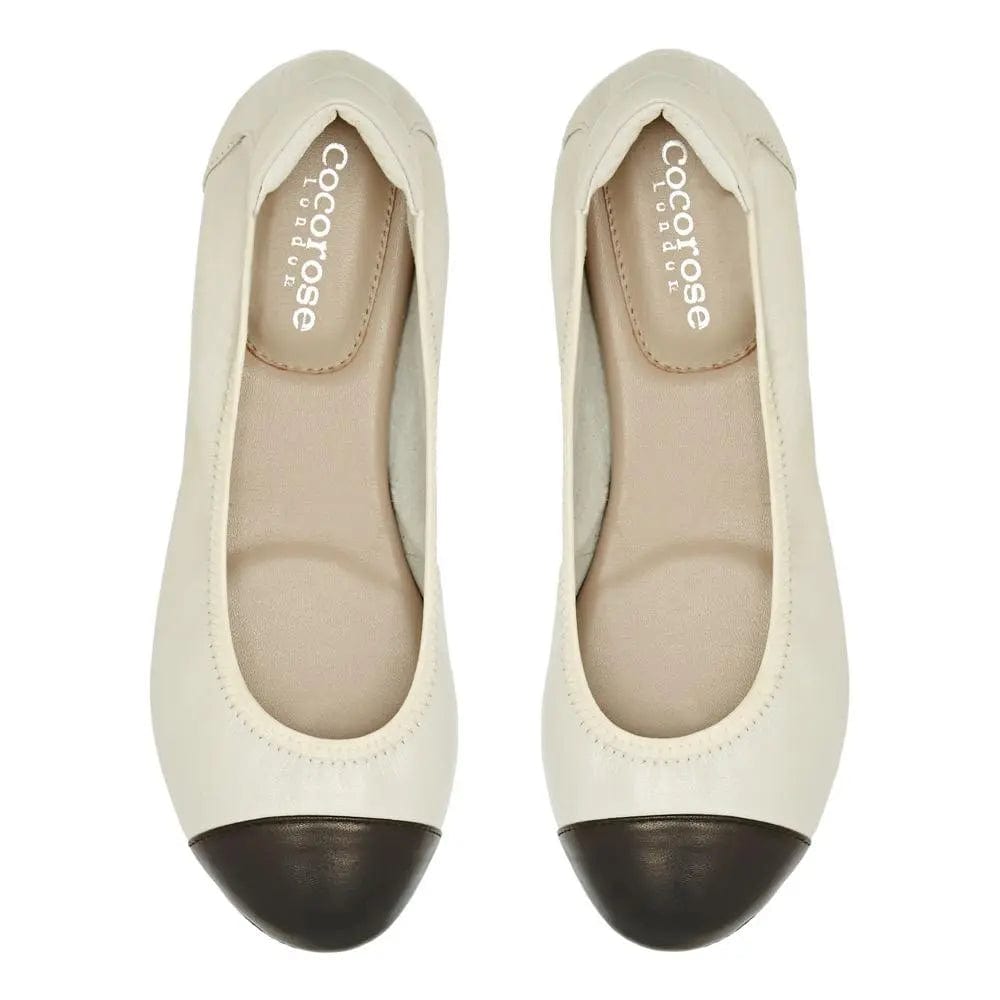 Harrow - White with Black Cap Ballerinas Cocorose London