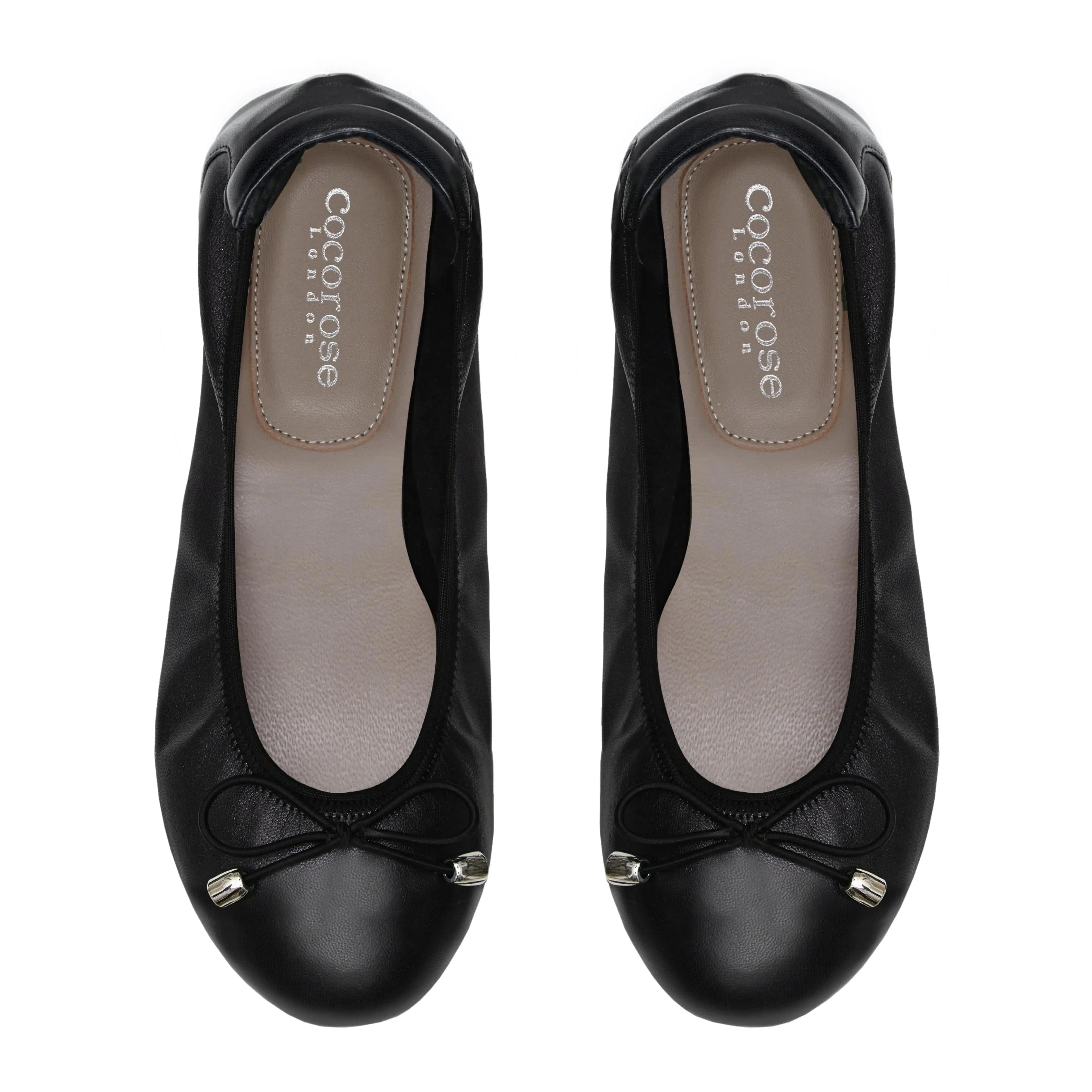 Sandringham - Black Leather Ballet Flats Cocorose London