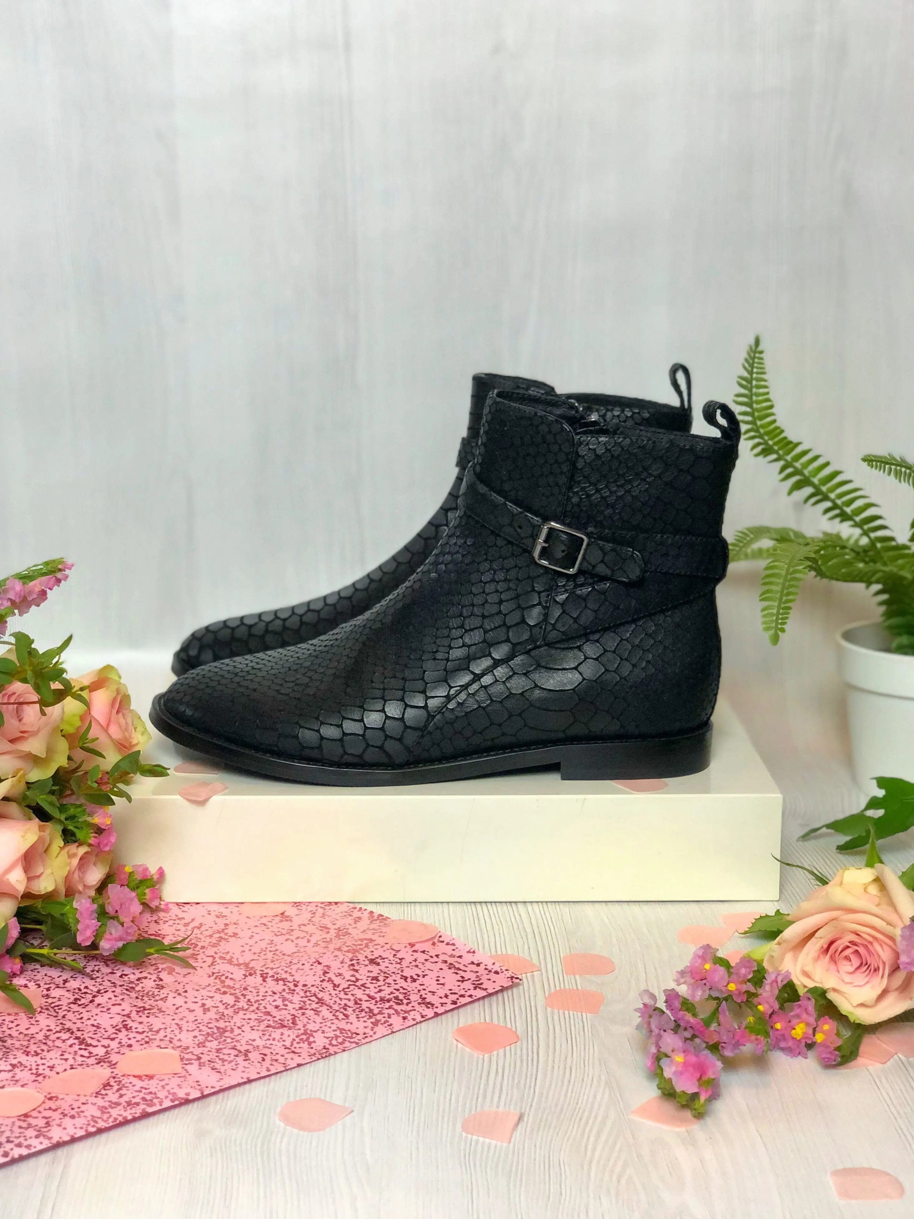 Hampstead - Black Croc Single Strap & Zip Boots Cocorose London