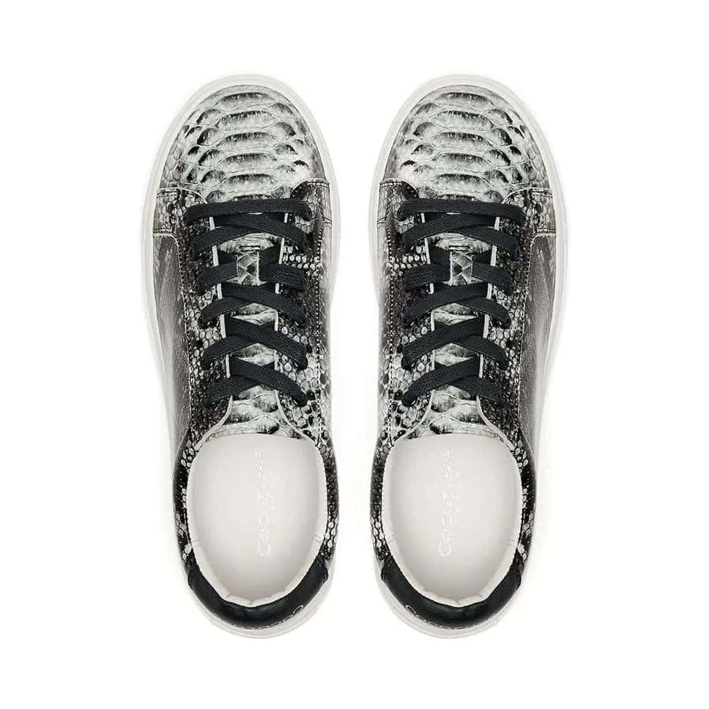 Hoxton - Grey Snakeprint Leather Trainers Cocorose London