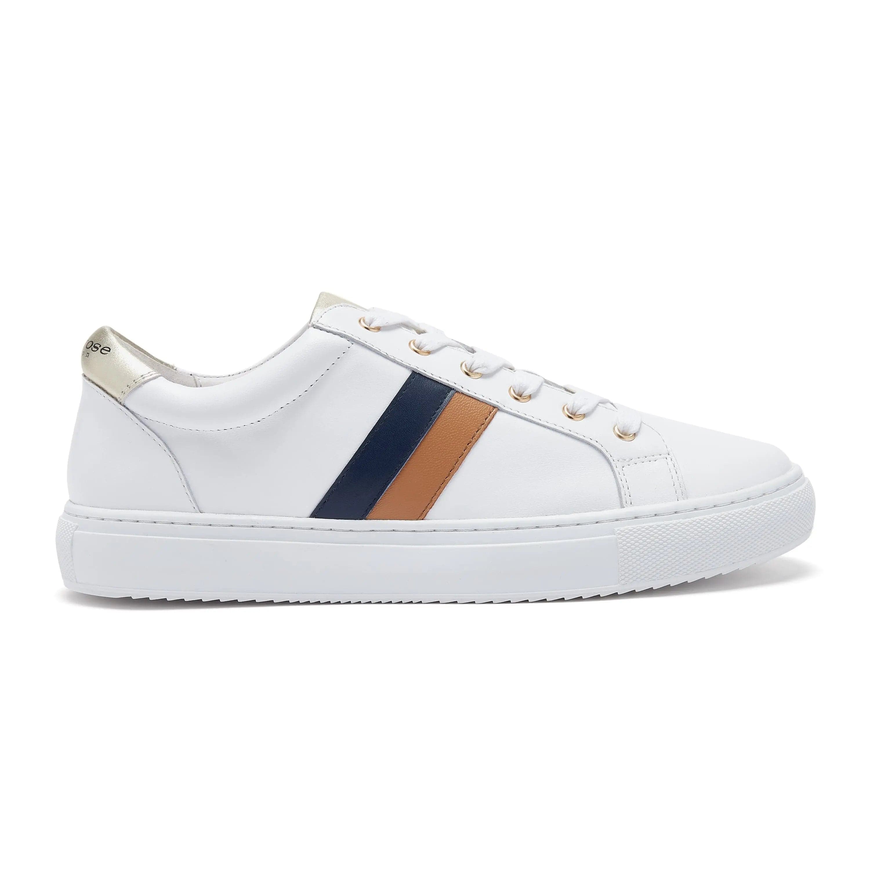 Hoxton - Stripes Navy and Tan Leather Trainers Cocorose London