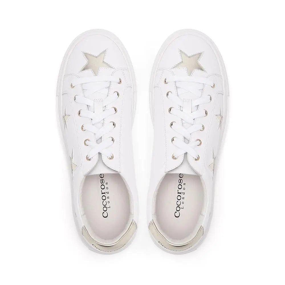 Hoxton - White with Gold Stars Leather Trainers Cocorose London