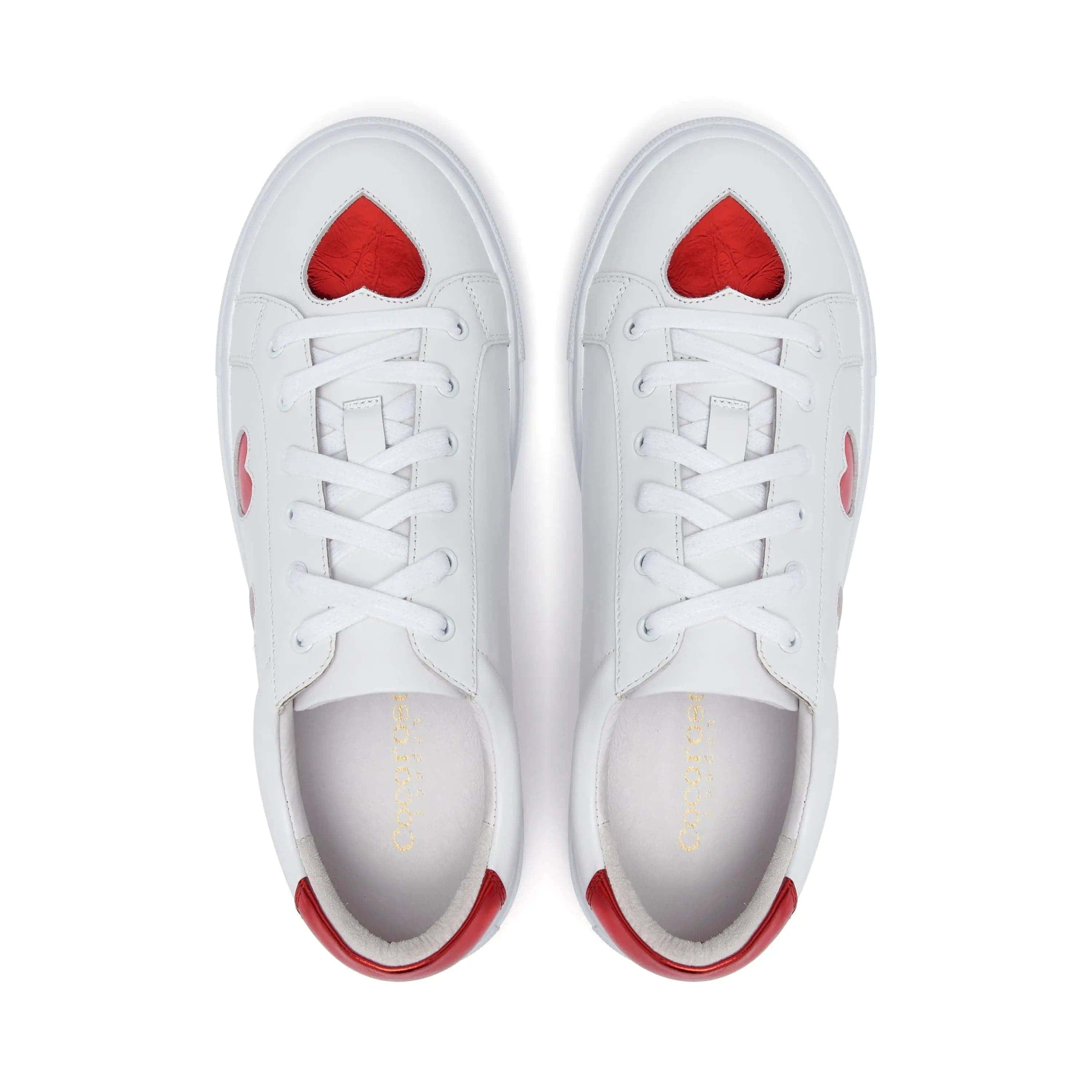 Hoxton - White with Red Hearts Leather Trainers Cocorose London